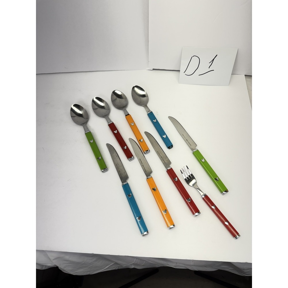 Disney Mickey Mouse Utensil Set 9Spoons Knives Fork Colorful Handles Stainless